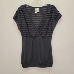 L8teR Ruffle Cap Sleeve Tunic Top